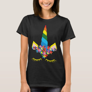 Eenhoorn kostuum regenboog gezicht meisjes drijven t-shirt