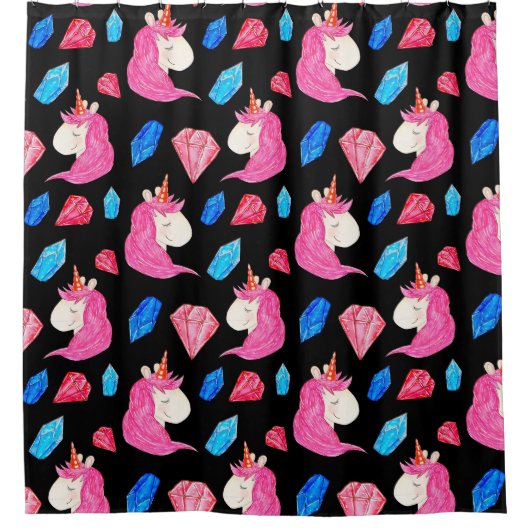 Eenhoorn, kristallen: magische waterverf. douchegordijn (Voorkant)