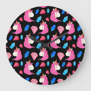 Eenhoorn, kristallen: magische waterverf. grote klok