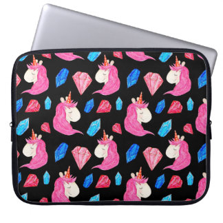Eenhoorn, kristallen: magische waterverf. laptop sleeve