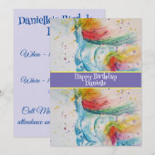 Eenhoorn Kunst Meisjes Verjaardagsuitnodiging  Kaart (Voorkant / Achterkant)