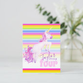 Eenhoorn kunst regenboog 4e verjaardag uitnodiging (Staand voorkant)