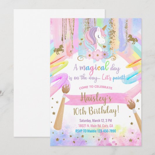 Eenhoorn kunst, schilderen, meisje verjaardag uitn kaart (Voorkant / Achterkant)