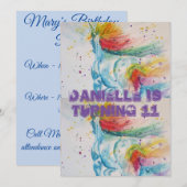 Eenhoorn Kunst Watercolour Meisjes Verjaardagsuitn Kaart (Voorkant / Achterkant)