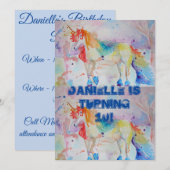 Eenhoorn Kunst Waterverf Verjaardagsuitnodiging Kaart (Voorkant / Achterkant)