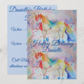 Eenhoorn Kunst Waterverf Verjaardagsuitnodiging Kaart (Voorkant / Achterkant)
