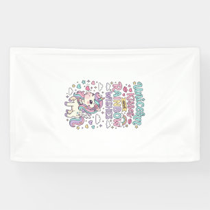 Eenhoorn Kusjes en Regenboog Wensen Cute Pastel Dr Spandoek
