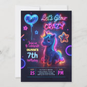 Eenhoorn Laten we Glow Crazy Neon Verjaardagsfeest Kaart (Voorkant)