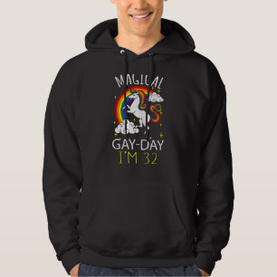 Eenhoorn Leeftijd 32 Jaar Oud LGBT Regenboog Geboo Hoodie