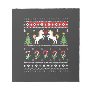Eenhoorn lelijk kersttrui feest T-shirt (1) Notitieblok