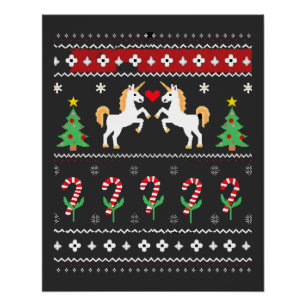 Eenhoorn lelijk kersttrui feest T-shirt (1) Perfect Poster
