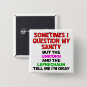 Eenhoorn Leprechaun Gezond Verstand Grappige Knop Vierkante Button 5,1 Cm (Voorkant /achterkant)