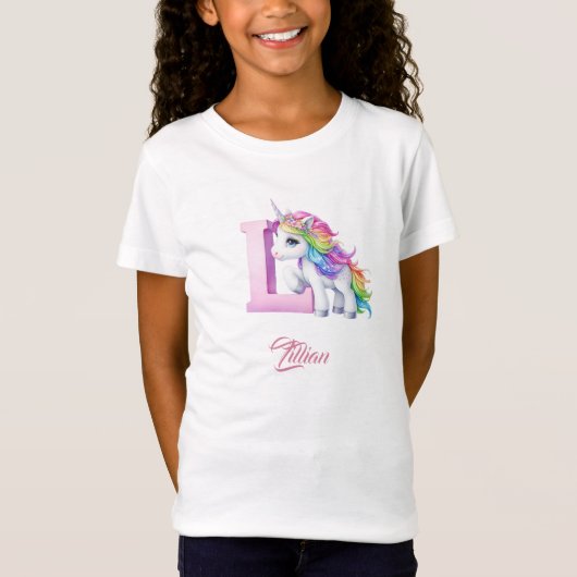 Eenhoorn letter K monogram initialen meisjes cadea T-shirt (Voorkant)