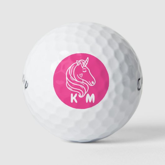 Eenhoorn Leuk Gepersonaliseerd Monogram Roze Golfballen (Voorkant)