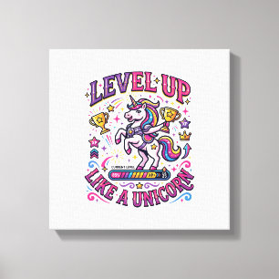 Eenhoorn Level Up Als een Eenhoorn Reclame Cute Gi Canvas Afdruk