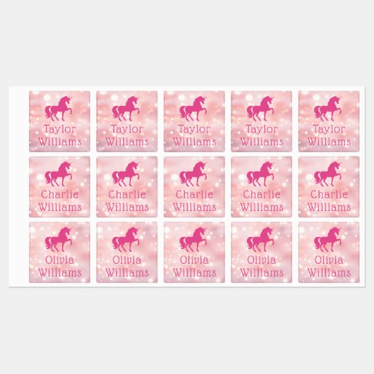 Eenhoorn lichtroze etherische bokeh waterdichte na labels (Vel)