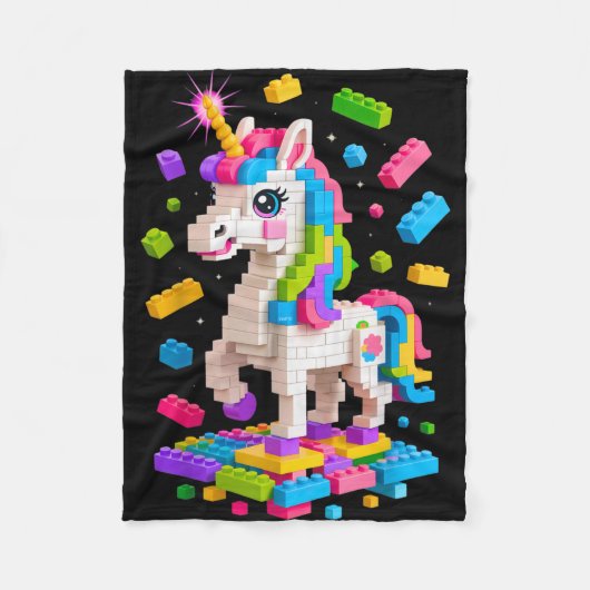Eenhoorn Liefhebber Master Builder Bouwstenen Bloc Fleece Deken (Voorkant)