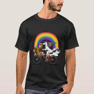 Eenhoorn luiaard rijden fiets magische regenboog m t-shirt
