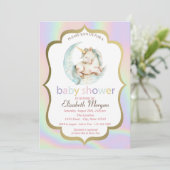 Eenhoorn, Maan Holografisch Baby shower Kaart (Staand voorkant)