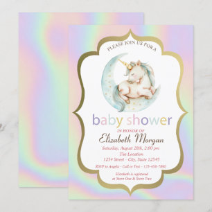 Eenhoorn, Maan Holografische Baby Shower Kaart