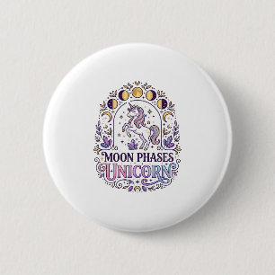 Eenhoorn Maanfasen Eenhoorn Witte Achtergrond Shir Ronde Button 5,7 Cm