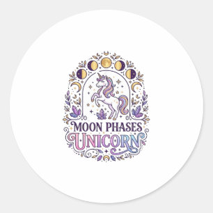 Eenhoorn Maanfasen Eenhoorn Witte Achtergrond Shir Ronde Sticker