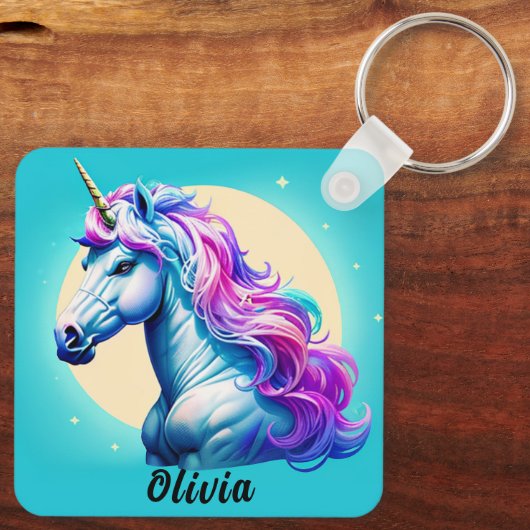  eenhoorn maanlicht: Jouw naam in sterren Sleutelhanger (Achterkant)