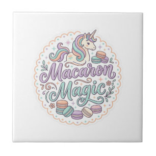 Eenhoorn Macaron Magie Whimsical T-Shirt Ontwerp_1 Tegeltje