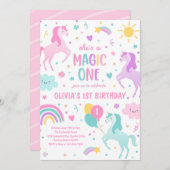 Eenhoorn Magic One Pastel Regenboog 1e Verjaardag Kaart (Voorkant / Achterkant)