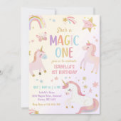 Eenhoorn Magic One Pastel Regenboog 1e Verjaardag Kaart (Voorkant)