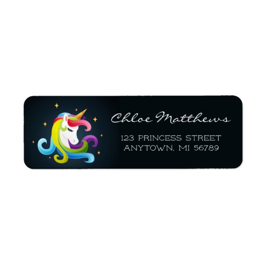 Eenhoorn Magic Prinses Kleurrijke Gepersonaliseerd Etiket (Voorkant)