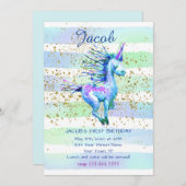 Eenhoorn Magic Waterverf Boy Eerste Verjaardag Par Kaart (Voorkant / Achterkant)