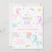 Eénhoorn Magie Eén Pastel Regenboog 1e Verjaardag Kaart (Voorkant)