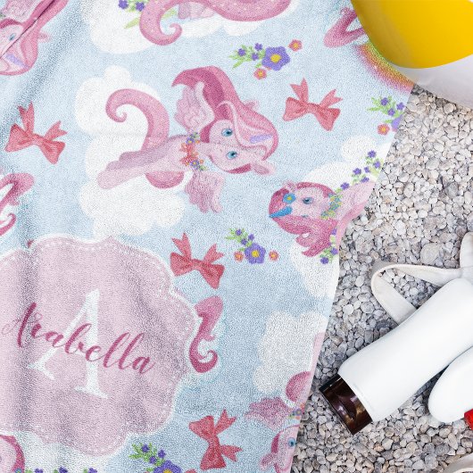 Eenhoorn Magisch Roze Meisje Regenboog Monogram Strandlaken