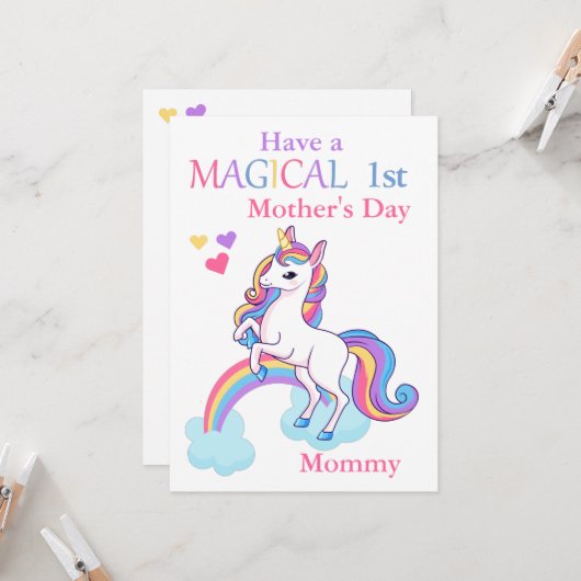 Eenhoorn Magische 1e Moederdag Kinder Flat Kaart (Voorkant / Achterkant in situ)