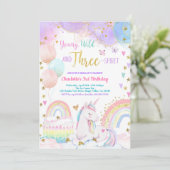 Eenhoorn Magische 3e Verjaardagsfeest Pastel Rainb Kaart (Staand voorkant)