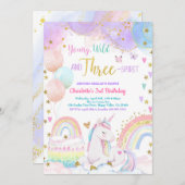 Eenhoorn Magische 3e Verjaardagsfeest Pastel Rainb Kaart (Voorkant / Achterkant)