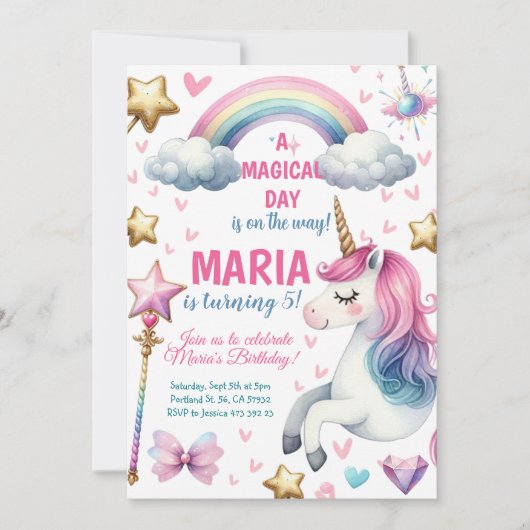 Eenhoorn Magische Dag Pastel Kids Verjaardagsfeest Kaart (Voorkant)