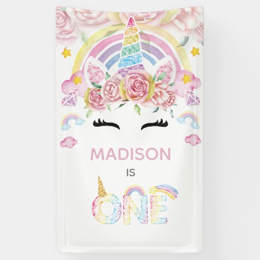 Eenhoorn Magische Eerste Verjaardag Spandoek (Verticaal)