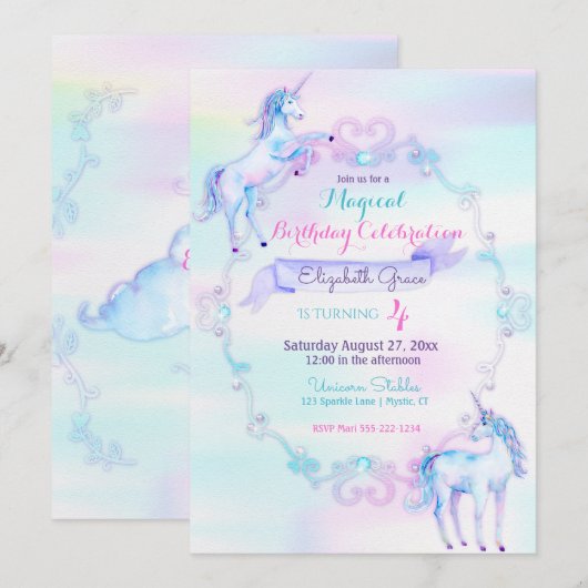 Eenhoorn Magische Fantasy Regenboog Aqua Roze Lave Kaart (Voorkant / Achterkant)