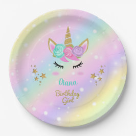 Eenhoorn Magische Party Meisje met naam Papieren Bordje
