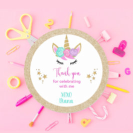 Eenhoorn magische Regenboog Dank je Feest Ronde Sticker