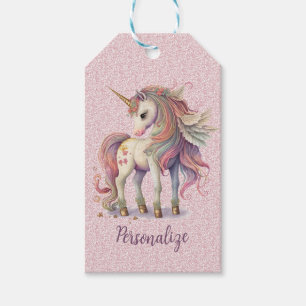 Eenhoorn Magische Regenboog Kleuren Roze Glitter Cadeaulabel