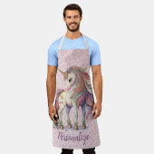 Eenhoorn Magische Regenboog Kleuren Roze Glitter Schort (Gedragen)