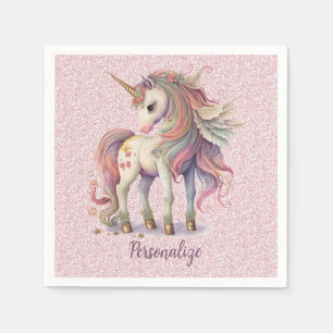 Eenhoorn Magische Regenboog Kleuren Roze Glitter Servet