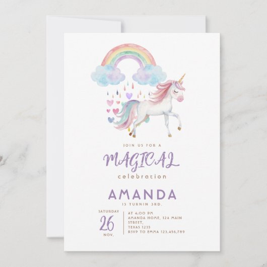 Eenhoorn Magische Regenboog Waterverf verjaardag Kaart (Voorkant)