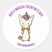 Eenhoorn Magische Valentijnsdag Meisje Classroom Ronde Sticker (Voorkant)