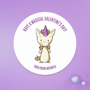 Eenhoorn Magische Valentijnsdag Meisje Classroom Ronde Sticker