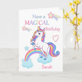 Eenhoorn Magische Verjaardag Roze Kaart (Gele Bloem)