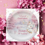 Eenhoorn Magische Viering 4e Verjaardagsfeest Papieren Bordje<br><div class="desc">We weten dat je niet kunt wachten om de verjaardag van je kleintje te vieren en dit winterseizoen gethematiseerd "Magical Celebration" ontwerp viert je kleintje in glorieus roze! Een schattige kleine eenhoorn is helemaal uitgedost in haar roze en goudkleurige finest tegen een besneeuwde, sterrenroze en bleke lavendelachtergrond. De mooie roze...</div>